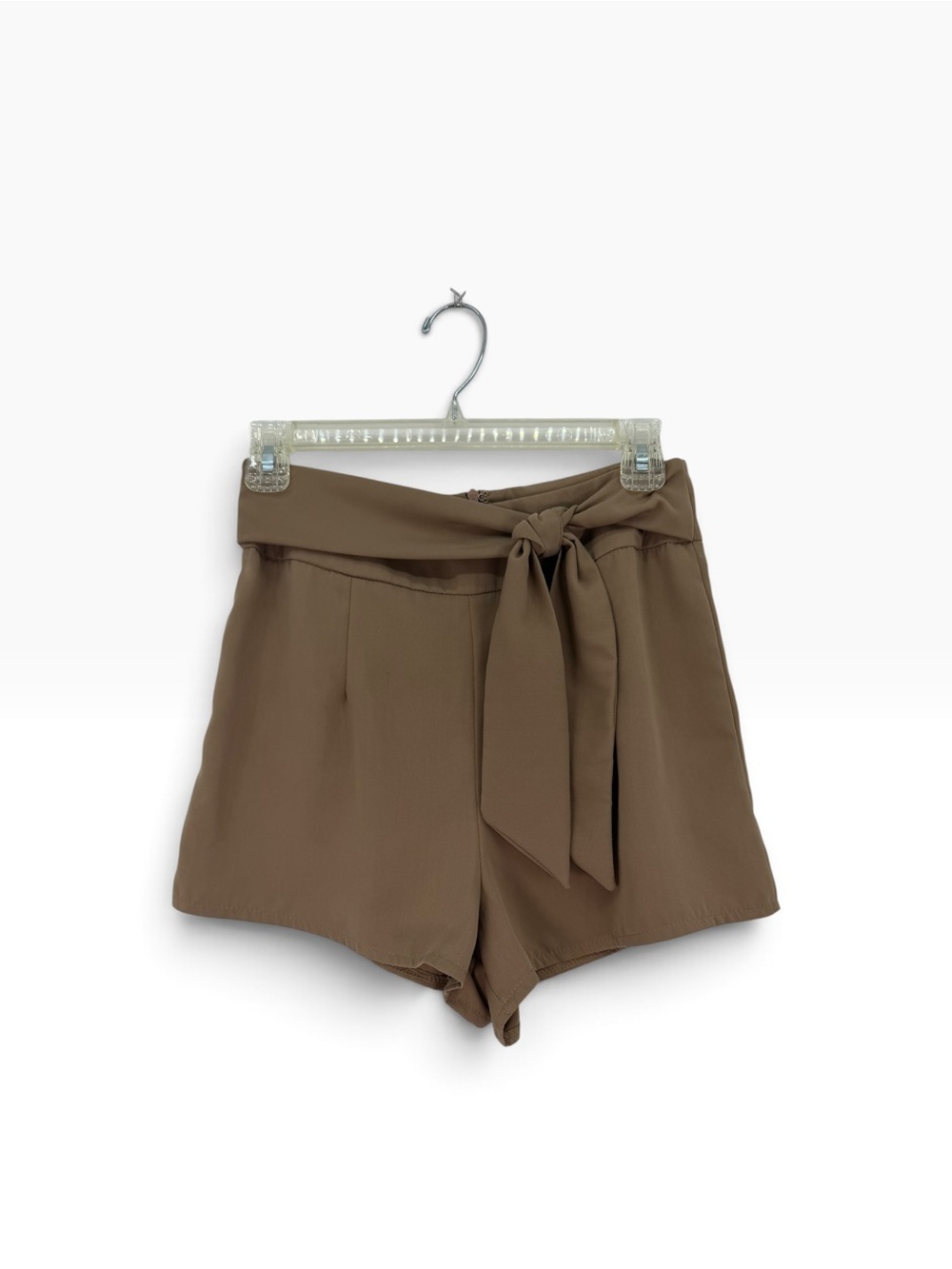 She + Sky High-Waist Tie-Belt Shorts in Brown Taupe NWT